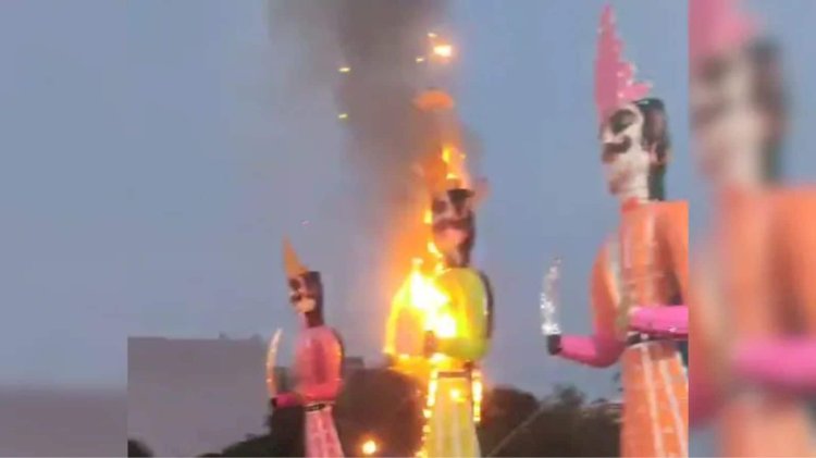 नशे में धुत युवकों ने रावण के पुतले में लगाई आग :भोपाल में आयोजन से पहले जला दिया रावण, आशिमा मॉल के पास की घटना