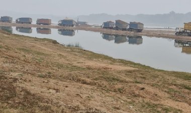 अवैध कच्चे पुल के सहारे मौरंग की बैतरणी पार कर रहा माफिया,नदी की धारा को परिवर्तित कर राष्ट्रीय हरित प्राधिकरण के नियमों को तोड़ता ठेकेदार