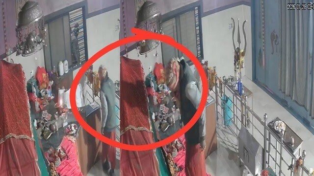 माता को प्रणाम कर की 16 लाख की चोरी: खिड़की से मंदिर में घुसा चोर, छत्र, नथनी, हार सहित 4 किलो चांदी उड़ाई
