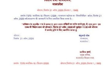 27 अप्रैल को  म प्र विधानसभा का विशेष सत्र: नारीशक्ति वंदन विधेयक पर गरमाएगा सियासी माहौल-सचिवालय की ओर से इसे लेकर अधिसूचना जारी